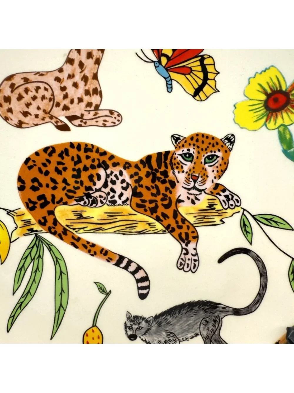 Lynn Chase Jungle Jubilee Salad Dessert Plate Ceramic Handpainted Leopard Parrot